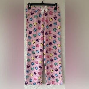 Lands End pink flannel feeling wide leg drawstring pajama pants, macaroons;14